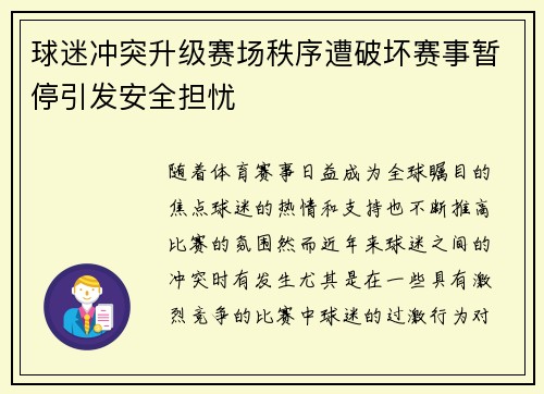 球迷冲突升级赛场秩序遭破坏赛事暂停引发安全担忧