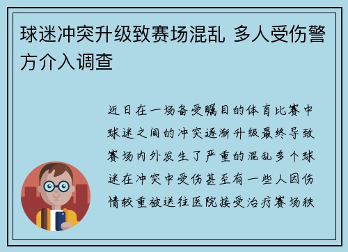 球迷冲突升级致赛场混乱 多人受伤警方介入调查